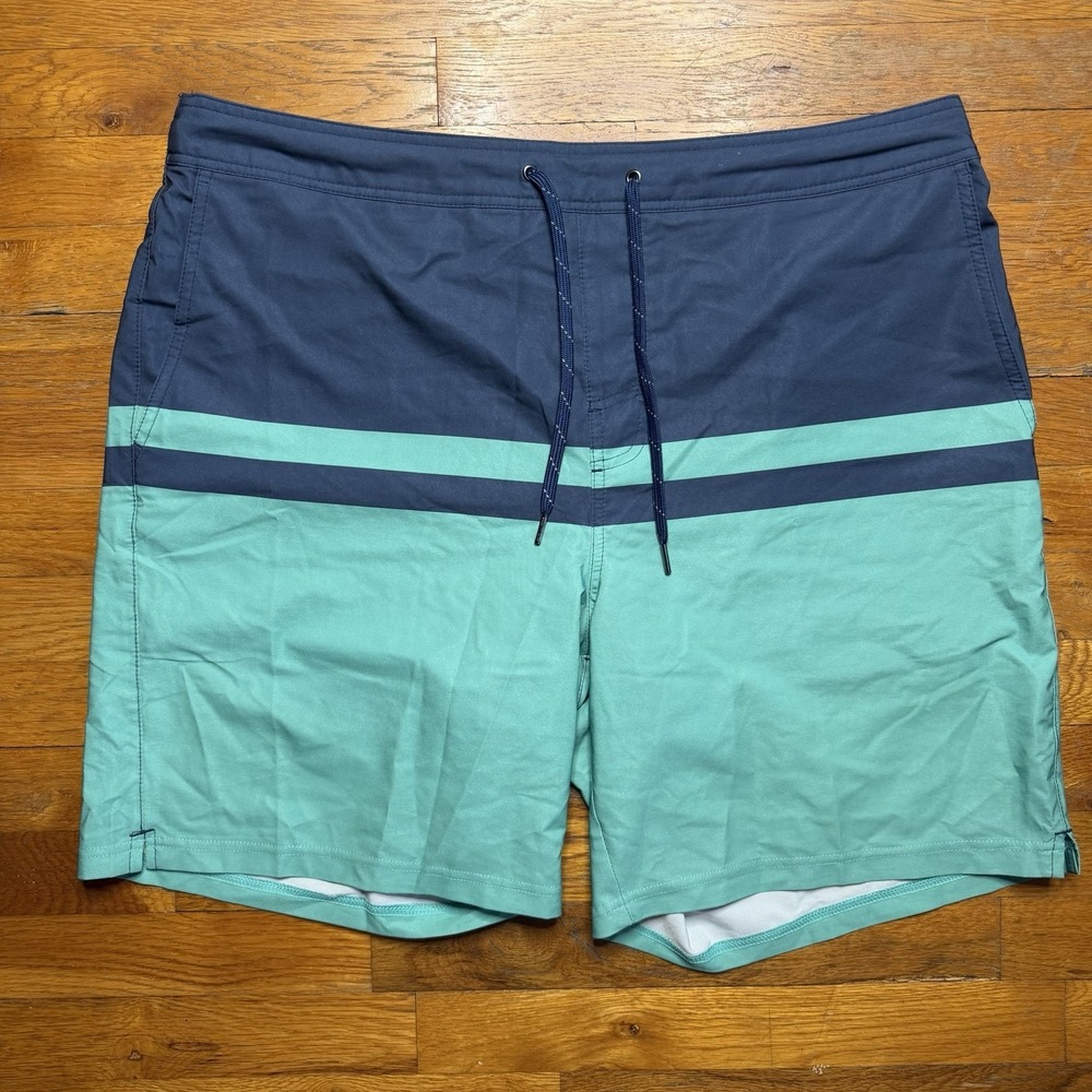 Fair Harbor Ozone Board Short Swim Trunks Blue Teal Stripes Lined Men's Size 3XL